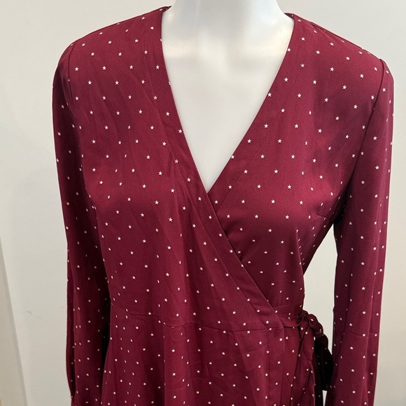 LOFT 2P Burgundy Lightweight Long Sleeve Wrap Dress - Picture 3 of 9